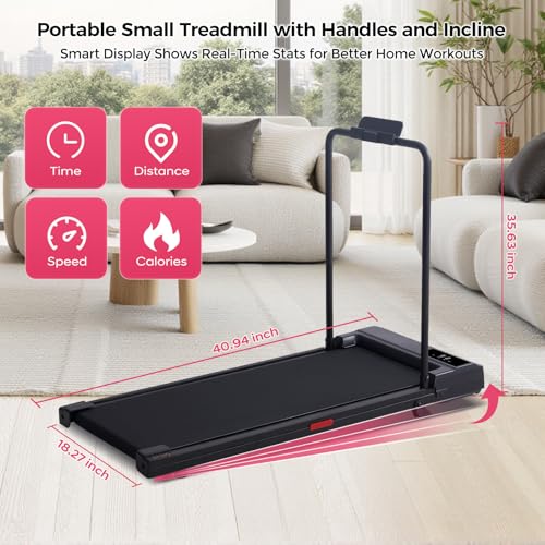 Portable Walking Pad Treadmills for Home Small, Electric Walking Treadmill for Exercising, 3.0HP Compact Walking Pad Treadmill with Handle Bar, 0.6-7.6MPH, 350LB Capacity - Image 6