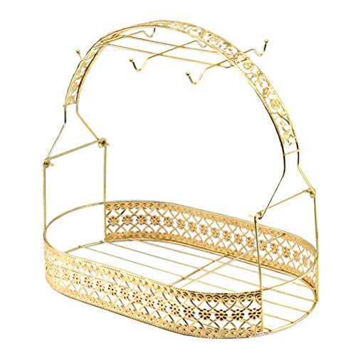 BESTONZON Wrought Iron Coffee Mug Cup Holder Stand Dishes Organizer Rack for Counter Cabinet Table for Kitchen Restaurant Office (Golden)