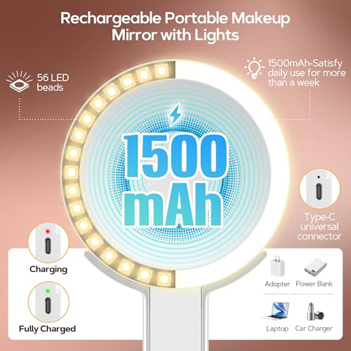 MIYADIVA Espejo de Maquillaje con Luz, Espejo de Aumento de 2 Lados 30X, Colgante de Mesa 3 en 1, 3 Luces y Brillo Ajustable para Viajes, Dormitorio Blanco - imagen 4