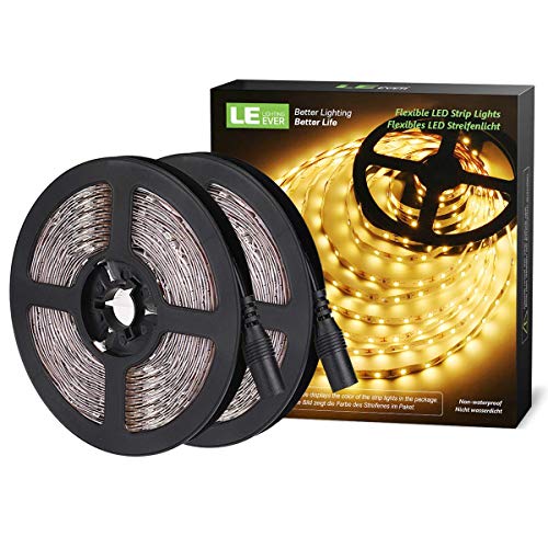 LE LED Streifen 12V 5m Selbstklebend, Leiste mit 300 Stück 2835 LEDs, 3000 Kelvin 1200 Lumen Warmweiß DIY Flexibel LED Band für Innen Heim Küche Feiertag, 2er Pack