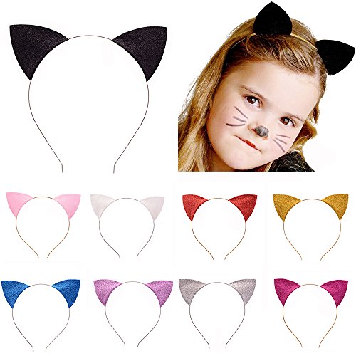 SQDeal 7 PCS Girls Kids Toddlers Glitter Cat Ear Headbands Kitty Headbands Cat Ear Hair Hoops for Daily Wearing and Party