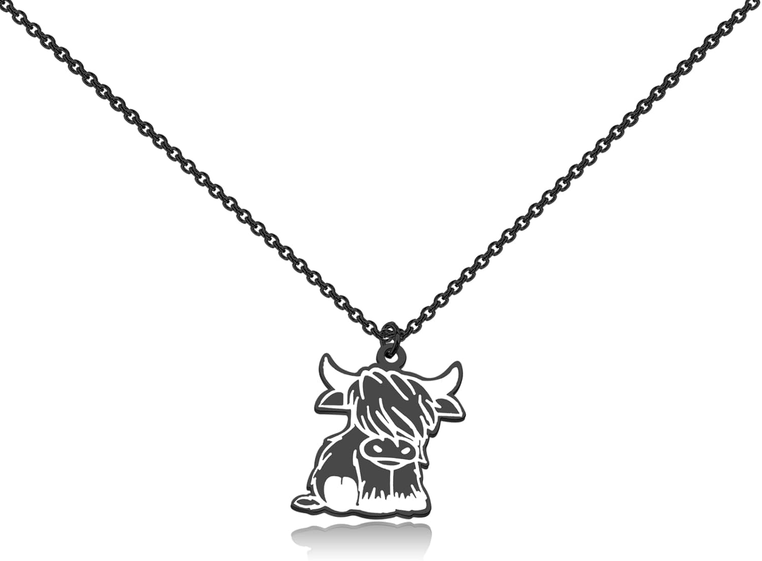 BAUNA Tiny Highland Cow Necklace Cowgirl Cow Pendant Necklace Celtic Scottish Jewelry for Women