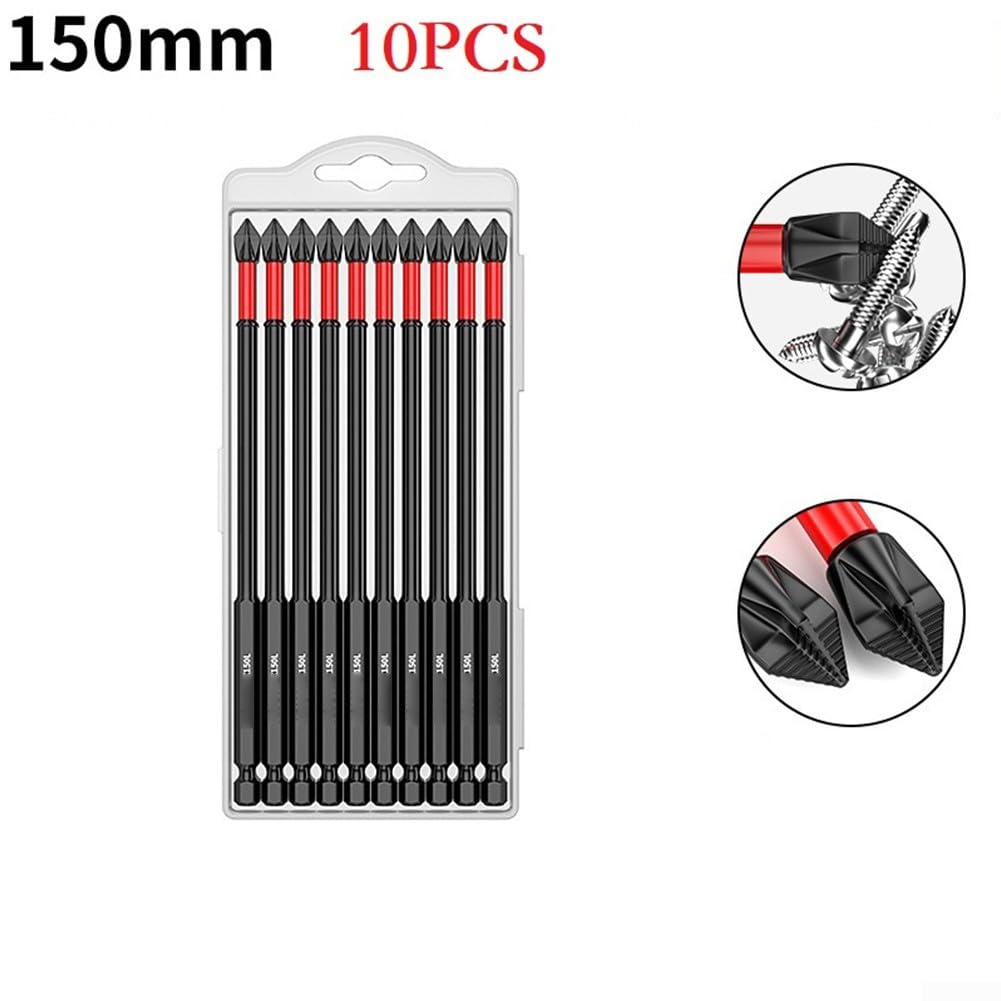 Kit de puntas de destornillador de precisión antid Juego de 10 puntas de destornillador magnéticas PH2, antideslizantes, largas, de 25 a 150 mm, for reparación de maquinaria de carpintería.(150mm)