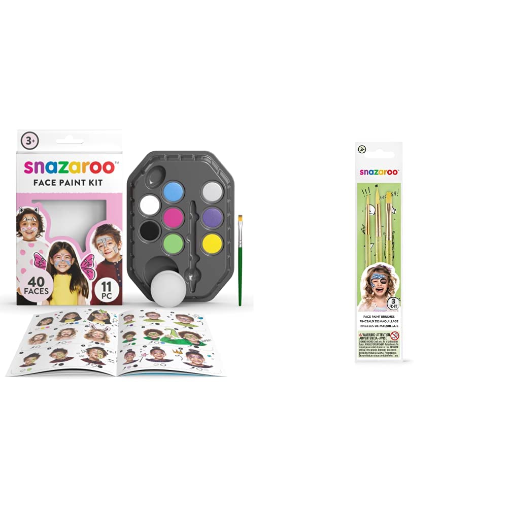 Snazaroo kit de pintura facial, maquillaje fiesta “Fantasía” + pinceles para pintura facial, color verde, Set de 3 (Colart 40500)