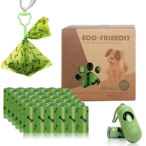 Collares Y Correas, Pet Products MCSWKEY Bolasas de Perro, 540 Bolsas Popo para Perro Biodegradables en 36 Rollos+ Dispensador + 1 Clip, Bolsas para Desechos de Mascotas, Prueba de Fugas...