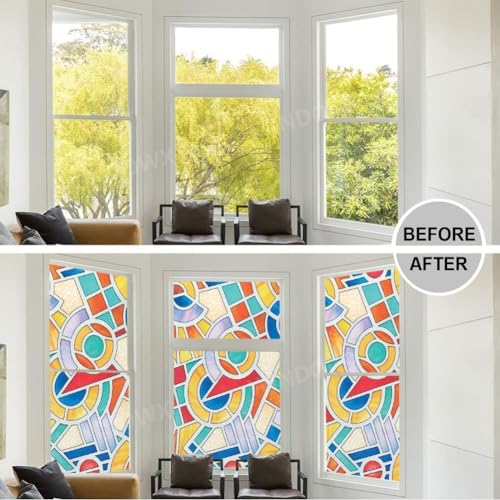 Image of Premium Vinyl Privacy Stained Window Glass Sticker (12x200 Inch) - Self-Adhesive Decorative Sticker Opaque Tint Wallpaper for Glass Cover Window, Door, Office, Home.| Anti-UV. Colorful Stones