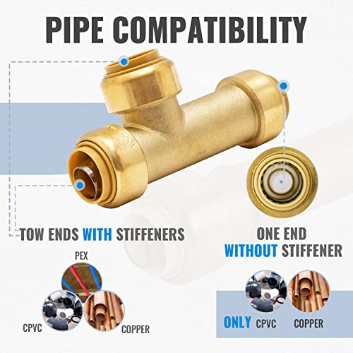 image for SUNGATOR 3/4 Inch Slip Tee, Repair Tee Fittings, Brass Push-to-Connect