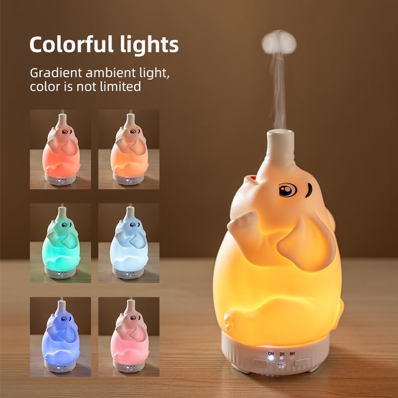Morbou Rotating Elephant Diffuser with Color Gradient Light, Ultrasonic Silent Essential Oil Diffuser for Home Bedroom and Office, Cute Decorative Humidifier with Remote Control