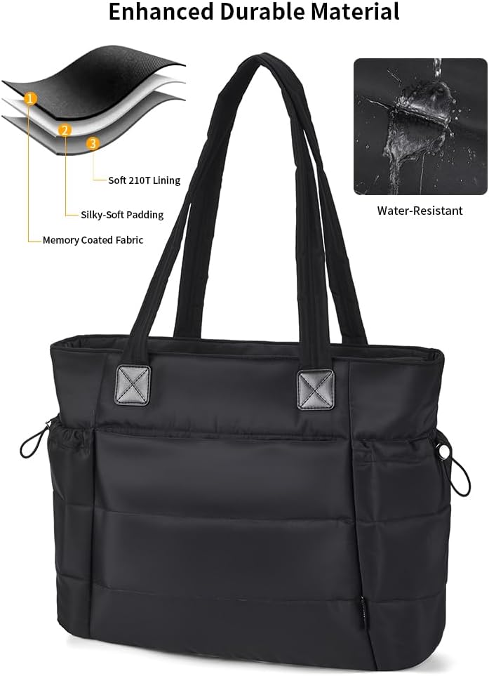 LLEGASTE Tote Bag for Women, Puffy Tote Bag with Zipper, Tote Handbag with Compartments for Teacher Nurse Work, Travel