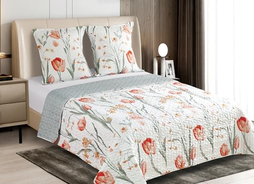 Fanny & Céline Couvre-lit Boutis épais matelassé 220x240cm avec 2 Taies 65x65cm B-1-189