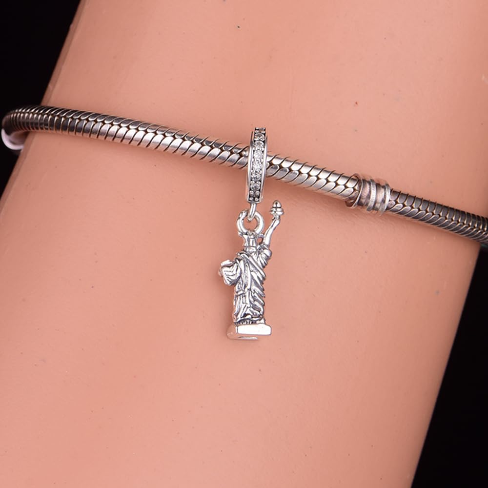 Charm-Anhänger Freiheitsstatue Denkmal USA Amerika 925 Silber Les Folies für Pandora, Sterling-Silber, Zirkonia