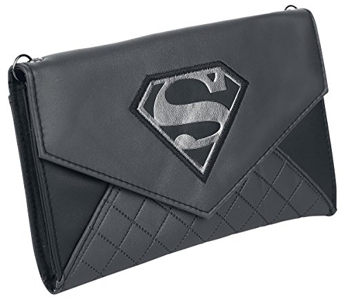 Superman Man of Steel Shield S Logo Black Envelope Wallet with Chain