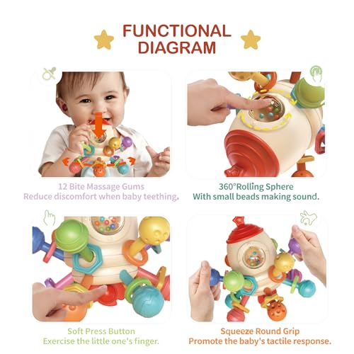 DEIUOG Baby Toys Montessori Toys for 1 Year Old Teething Toys,Baby Toys 6-12 Months,Toy Food Grade Silicone Pull String Toys & Hand Gripping Ball Sensory Toys for Toddlers 1-3,Toys for 1 Year Old Boy