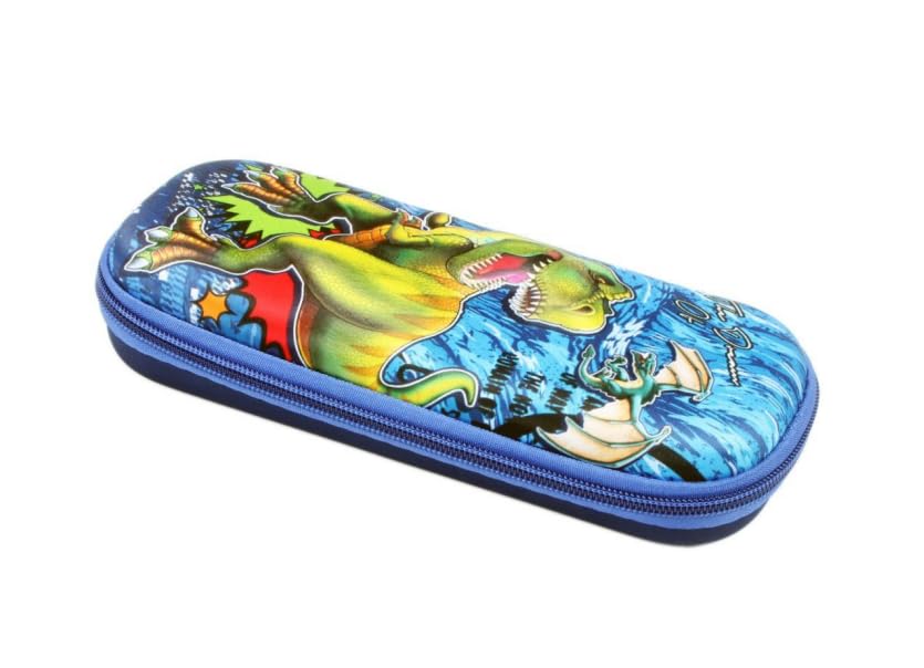 Dino Rex Pencil Case, Pen Storage box, 3D Cute Cartoon Design for Boys, Pencil Box, Multi-layer large capacity Pencil Case, Sturdy, Zipper Closure, Internal Mesh Pocket, kids ages 5 and above