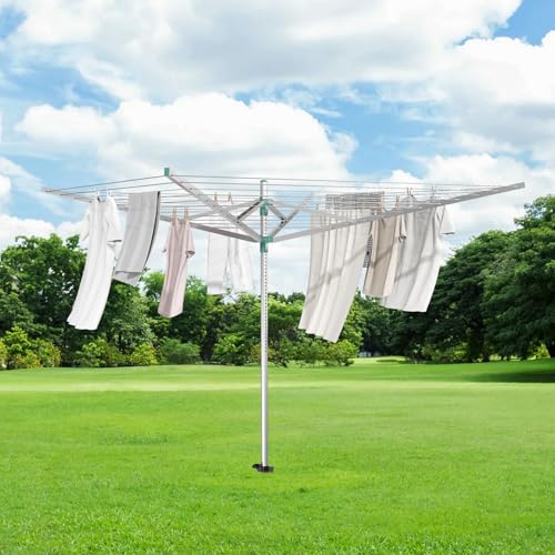 Innotic Séchoir à Linge Rotatif pour extérieur avec Corde à Linge de 56 m et Douille de Sol, en Acier Inoxydable, étanche, Hauteur réglable, pour Le Jardin, Charge maximale : 25 kg