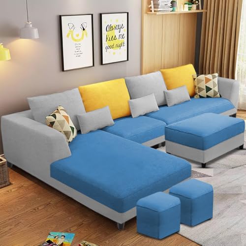 Image of Galib LHS 8 Seater L Shape Sofa Set for Living Room (Turquise Grey Fabric) Premium Fabric Sofa