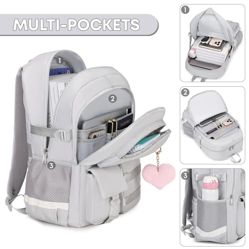 3PCS Student Backpack For School Women College Middle High Teen Girls Bookbag Waterproof Laptop Bag Grey4