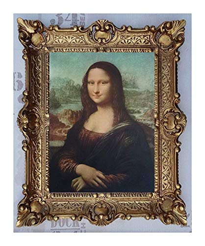 Tableau Mona Lisa avec cadre baroque en or - Décoration murale de Leonardo da Vinci - 56 x 46 cm - Repro - Antique - Pour la maison, le bureau, le café