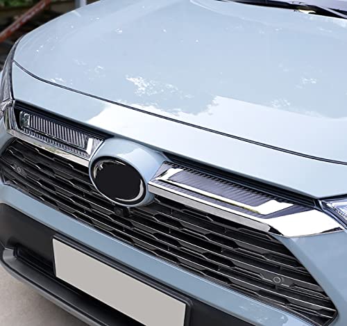 Image of Car Accessories Fit For Toyota RAV4 2019-2022 2023 2024 2025 Front Center Grills Cover Trim Chrome Carbon Fiber Pattern ABS 2 PCS (Not For RAV4 Adventure)