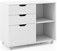 Vista 11 de Archivador, archivador blanco con ruedas universales, soporte para impresora de madera con almacenamiento, archivadores rodantes para oficina