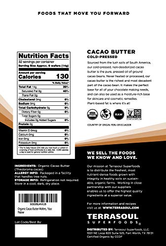 Terrasoul Superfoods Organic Cacao Butter Wafers, 1 Lb - Raw | Keto | Vegan | Unrefined - Thumbnail 2