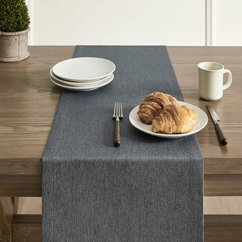 Image of ZeeMart Basic Linen Style Table Runner, 14 x 108 Inch Charcoal, Rustic Farmhouse Grey Table Runners 108 Inches Long, Everyday Polyester Table Runner - Machine Washable & Easy Care