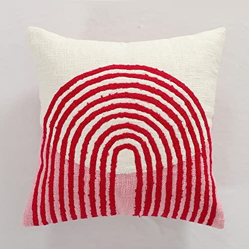 Labhanshi White And Pink Rainbow Tufted Throw Pillow Cover Sofa Throw Pillow Boho Pillow Cover Pillow Cover For New Year Gift 20X20 Inch #TOP2