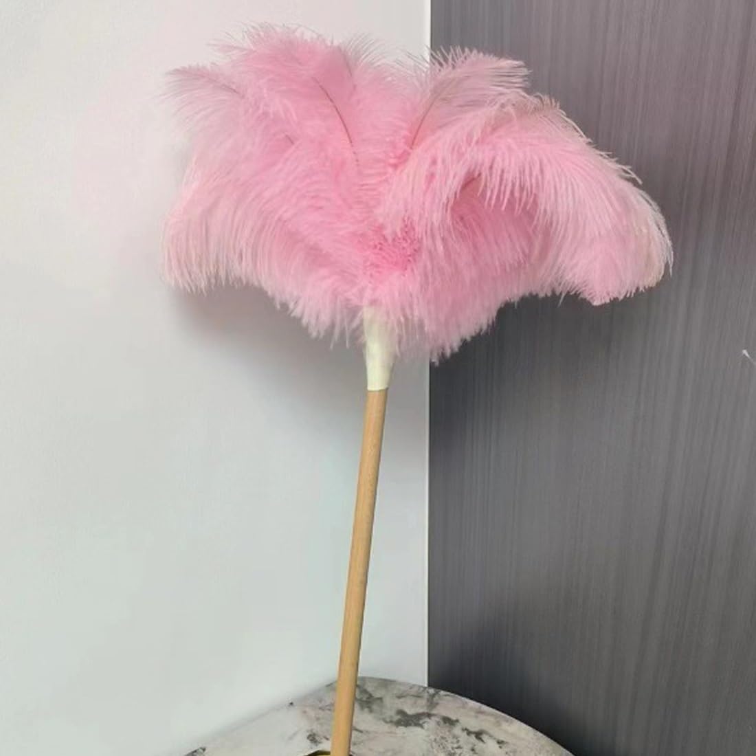 feather duster, Ostrich Feather Duster With Wooden Dust Cleaning Tool Soft Feathers For Home, Car, Office(Pink)