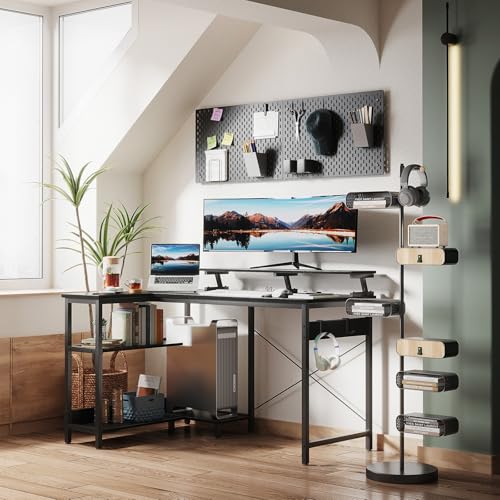 Scrivania Angolare, Scrivania a Forma di L con Ripiani Reversibili, 120x80x88cm Scrivania da Gaming Scrivania Computer con Supporto per Monitor e Ganci per Cuffie per l'ufficio, Nero - Scrivania Gaming - Immagine 5