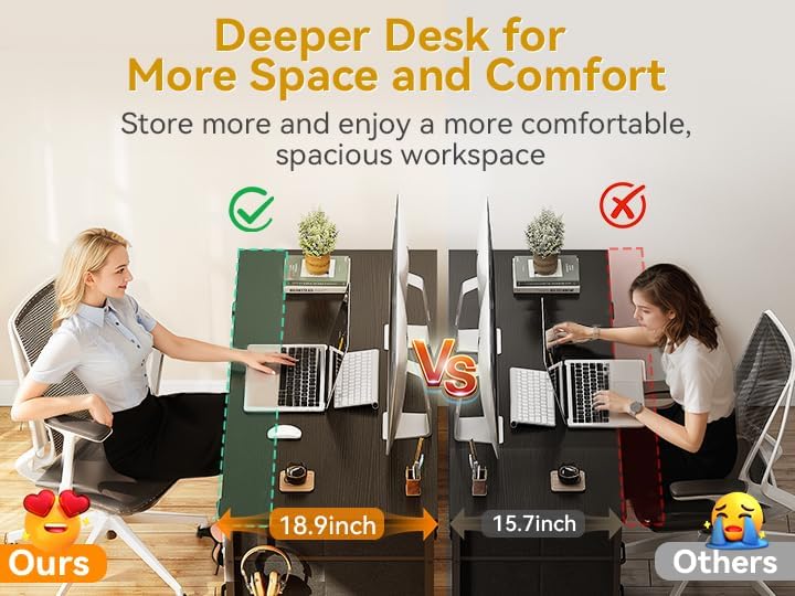 Miniatura 5 de ODK - Escritorio para computadora de 55 pulgadas con 8 cajones de tela, escritorio de oficina moderno con gran almacenamiento para oficina en casa,