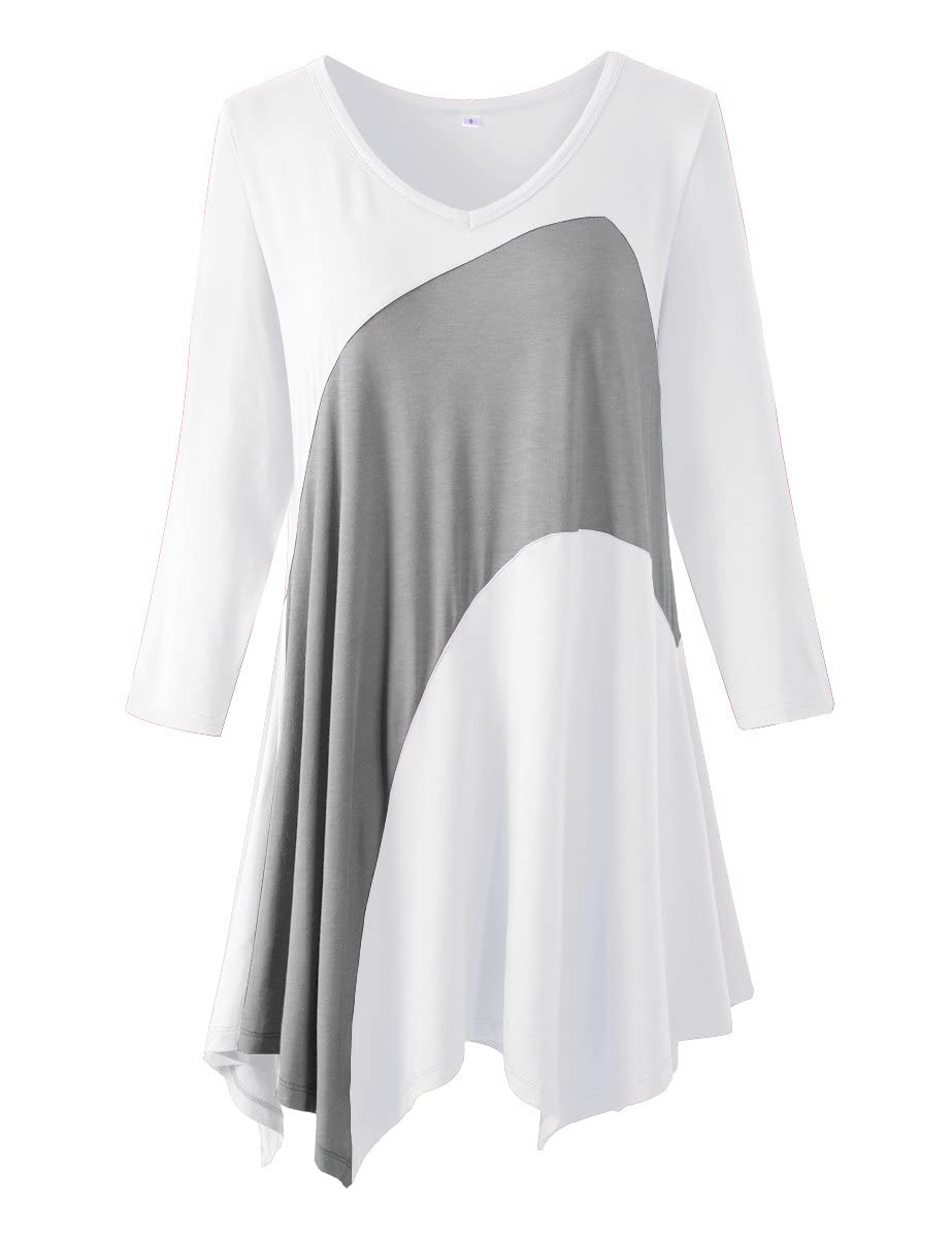 LARACE Color Block 3/4 Sleeves Tops for Women Plus Size Tunic Boho Clothes V-Neck Flattering Handkerchief Tee Shirt