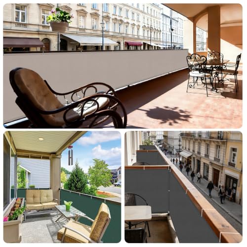 Image of Sunnylaxx Balcony Privacy Screen for Protection 80 x 800 cm, Privacy Screen, Fence for Balcony Balcony PES for Balcony Garden Terrace, with Eyelets and Strap, Dark Green