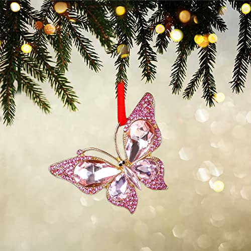 Waahome Metal Butterfly Christmas Ornaments 2023 Pink Butterfly Keepsake Christmas Tree Ornaments, Monarch Butterfly Christmas Ornaments Decorations Gifts For Women Girls Mom Sisters #TOP1