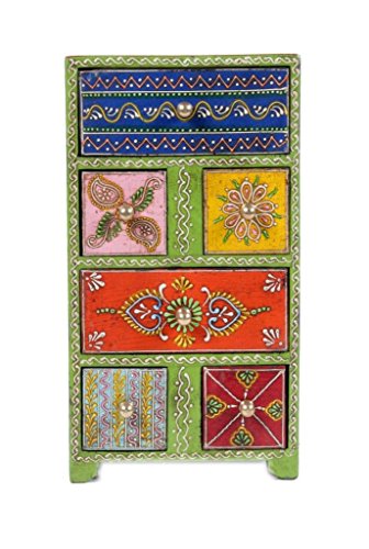 Image of Traditional Wooden Drawer Antique 2+4 Hand Painted Chest Size 6x4x11Inch / 15x10x27.5Cm