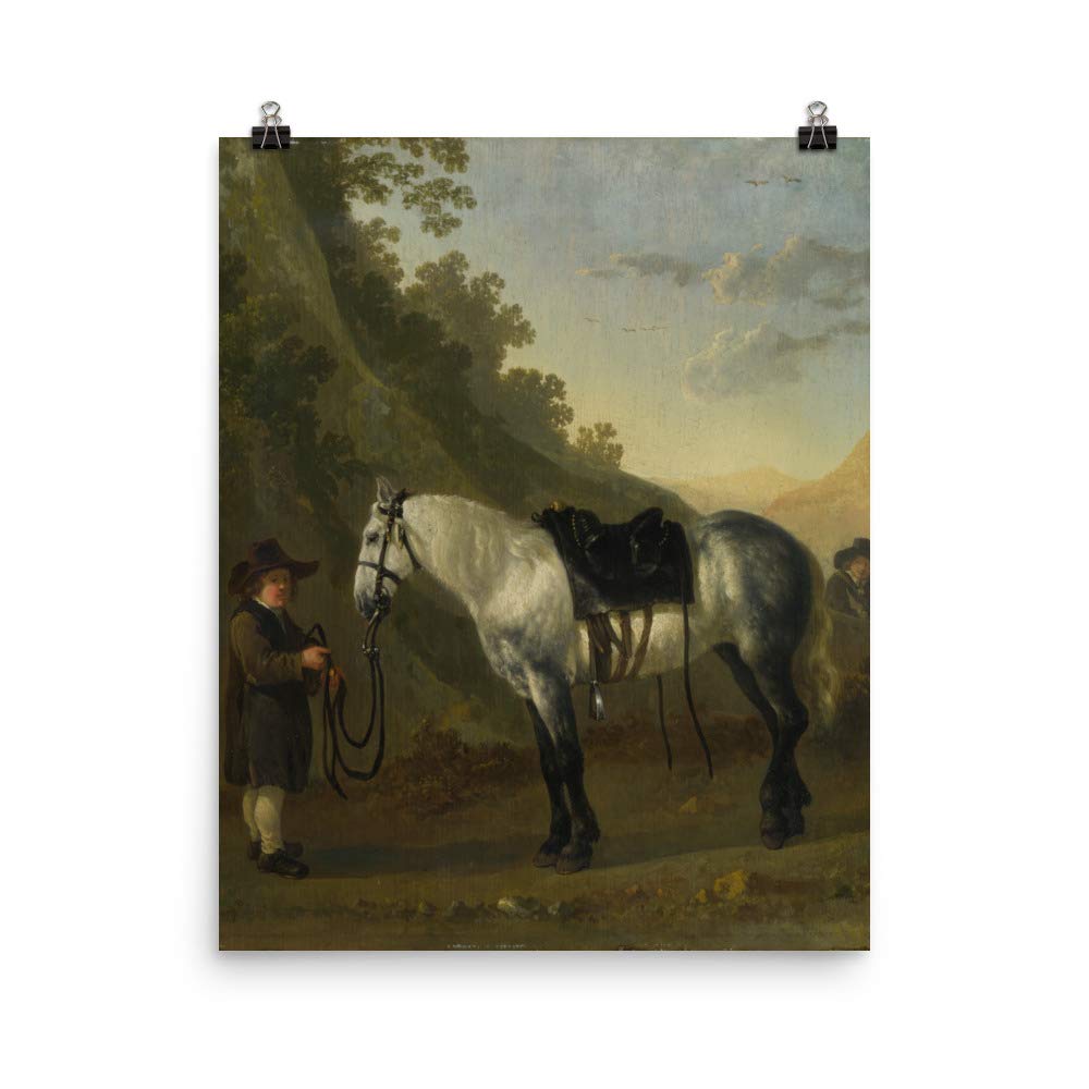 A Boy Holding a Grey Horse poster Abraham Van Calraet affiche peinture cheval