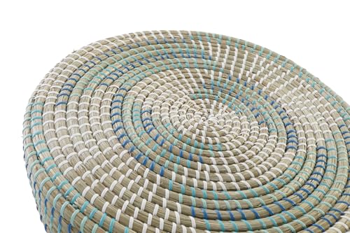 Reposapiés de ratán azul turquesa, puf cuadrado de seagrass y taburete auxiliar 41cm 3