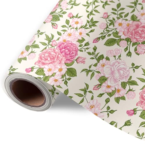 Rouleau de papier cadeau vintage floral rose 43cm x 10m JarThenaAMCS