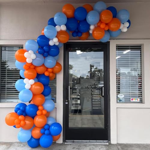 Image of HILAVO Blue and Orange Balloons, 60PCS 12 Inch Royal Light Blue and Orange Beige Balloon Confetti Balloons for Kids Space Theme Party Baby Shower Birthday Graduation Party Decoration