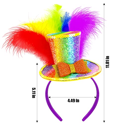 Mardi Gras Mini Top Hat With Colorful Feather Sequins Rainbow Mini Hat Headwear Carnival Costume Hair Accessories For Props Parade Halloween Party #TOP2