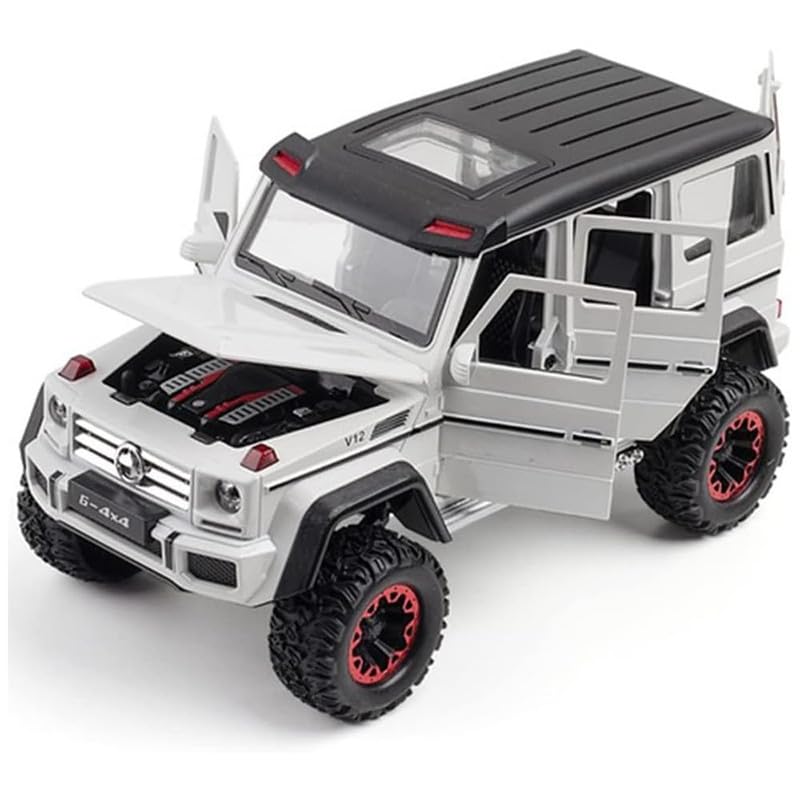 Image of Kids Model 1:24 AMG 4X4 Die Cast Metal Car Pull Back Action Opening Doors with Realistic Engine Sound Lights Toy Car Gift for Boys - White