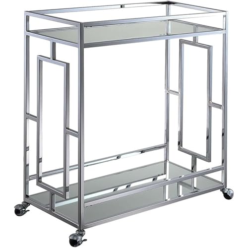 Convenience Concepts Town Square Chrome 2-Tier Bar Cart 29.25" - Contemporary Modern Dining Cart, Storage or Display Console for Dining Room, Kitchen, Bathroom, Living Room Glass/Chrome