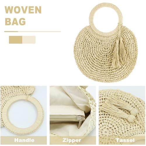 Bolso Tote de Paja para Mujer Beige miniatura 5