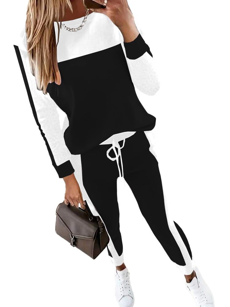 HBQ Women s Color Block 2 Piece Outfits Casual Travel Sweatsuits Lounge Sets 2025 Fall Fashion