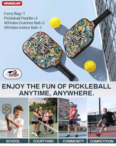 Image of Pickleball Paddles Set of 2 or 4, USAPA Approved Pickleball Paddles Set with 4 Pickle Balls and Carry Bag, Fiberglass Rackets 2 Pack Gifts for Beginners&Pros (Doodle)