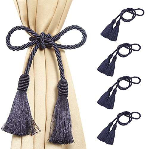 Image of 4 Pack Curtain Tiebacks Handmade Decorative Curtain Holdbacks Rope with Tassel - Blue