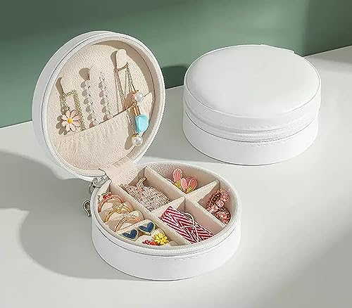SKDBPM Mini Round Jewelry Box Organizer, Jewellery Organiser PU Leather Zipper Portable Storage Box, Accessories Jewelry Organizer Gift for Girls & Women (Multicolor) (Pack of 1)