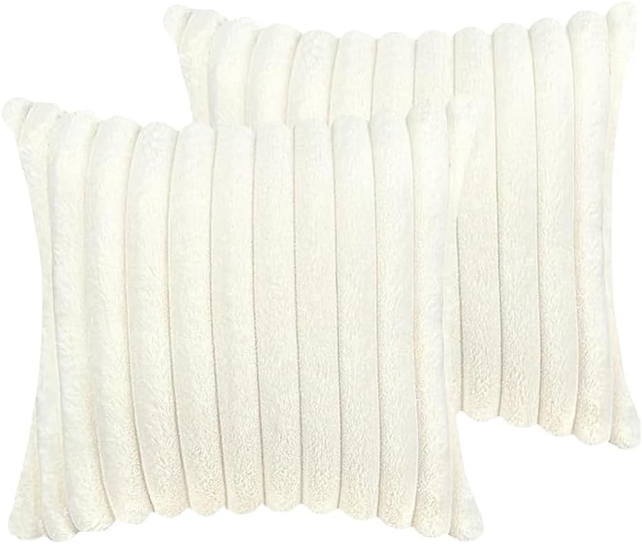 FDEETY Lot de 2 Housses de Coussin en Peluche en Fausse Fourrure Décorative Douce à Rayures moelleuses pour Coussin de Chambre à Coucher de canapé 45 x 45...