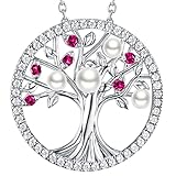 Birthday Gifts for Women June July Birthstone Pearl Ruby Necklace for Mom Wife Tree of Life Necklace