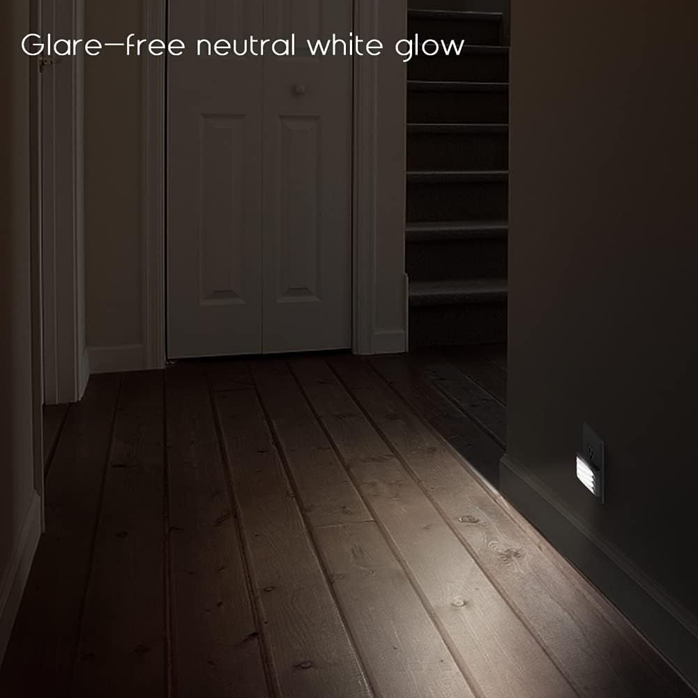 Emotionlite Plug in Night Light, Glare Free Nightlight, Neutral White LED, Dusk to Dawn Sensor, Bedroom, Bathroom, Hallway, Kitchen, Stairways, Corridor, Energy Efficient, Compact, UL Listed, 4 Pack