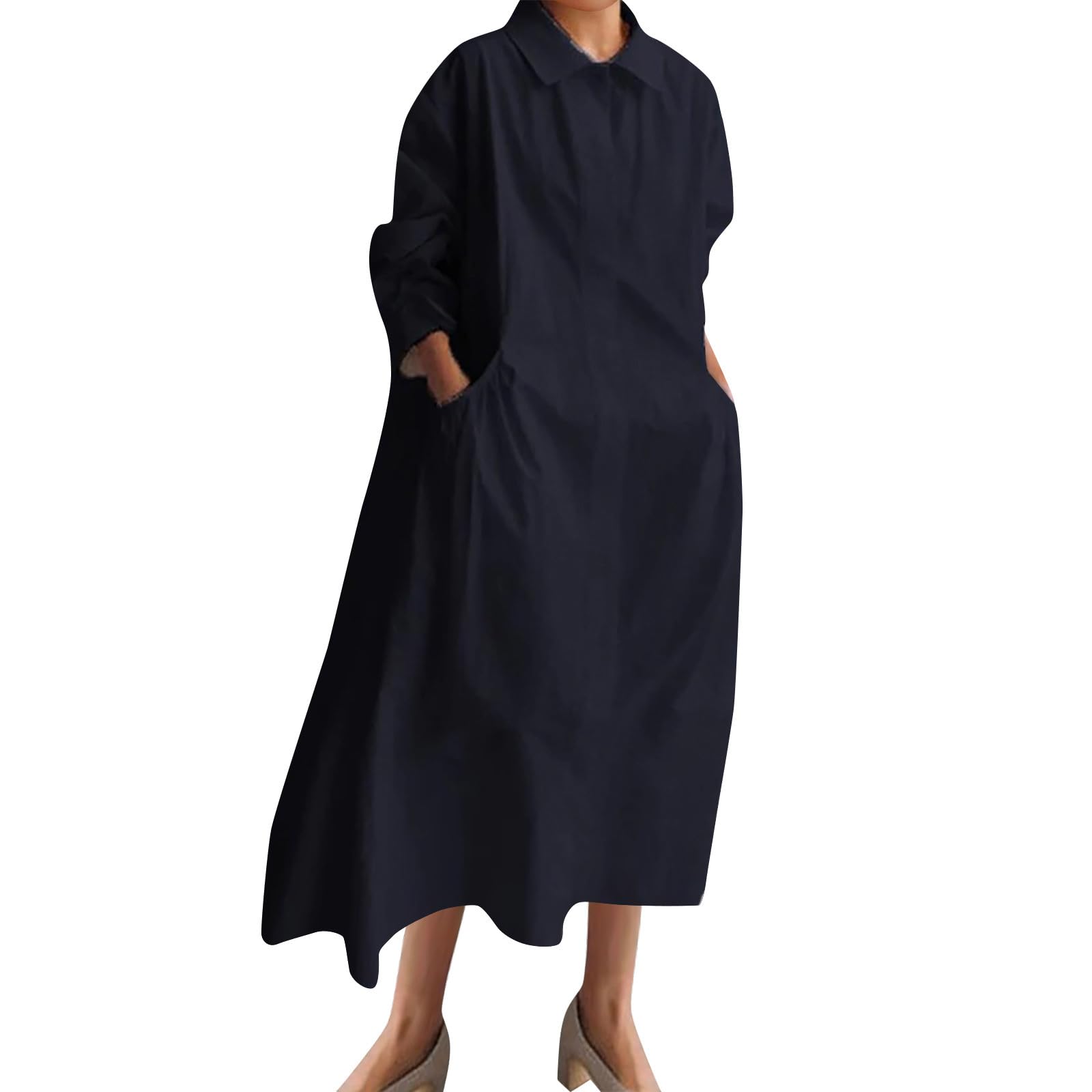 Women's Plus Size Wrap Dress Casual Solid Color Loose Temperament Long Sleeve Dress Fall Dress, S-5XL